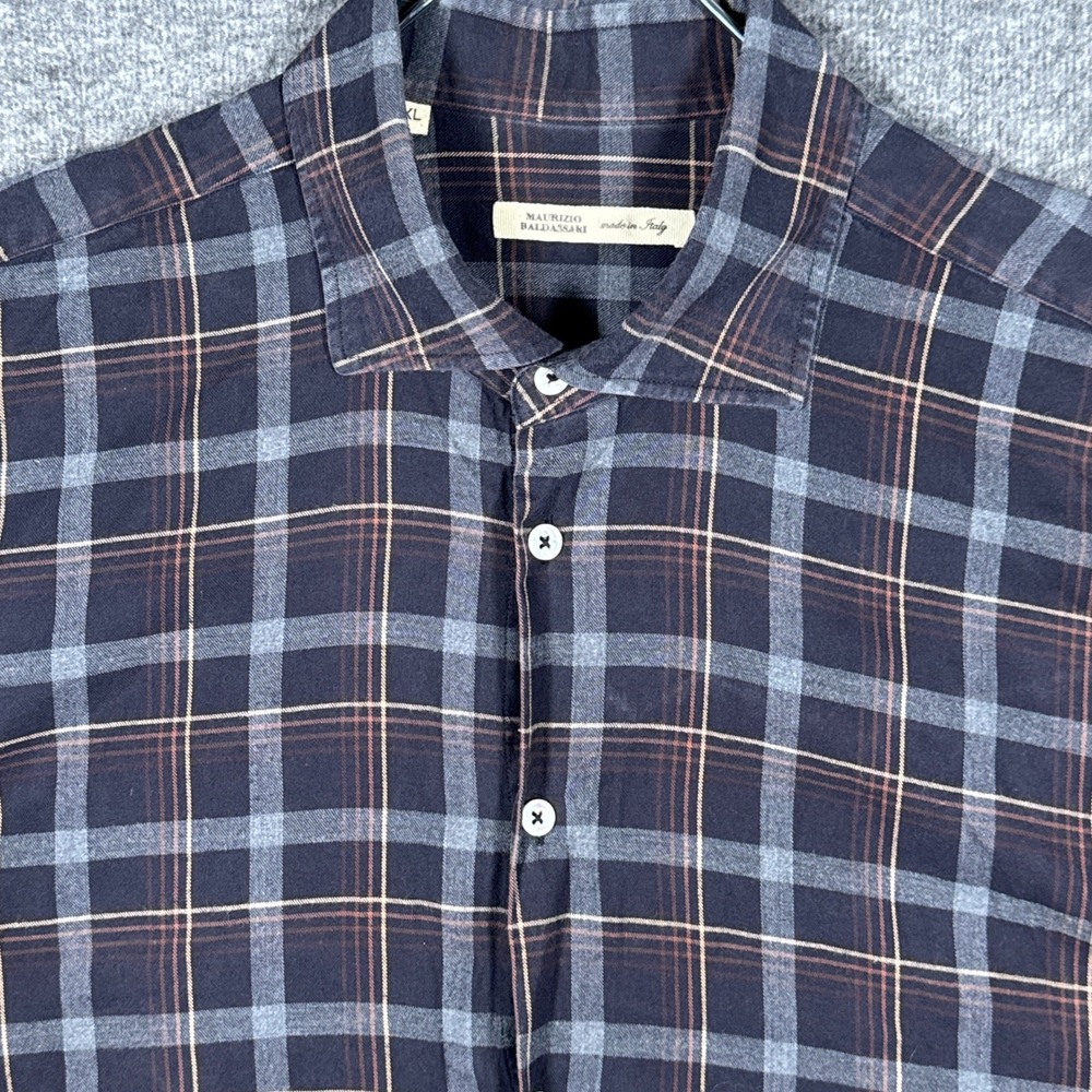 Maurizio Baldassari Shirt Mens XL Plaid Long Sleeve Button Italy Made Cotton‎